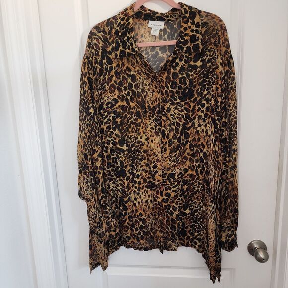 The Avenue Womens sz 26/28 Blouse Animal Print Button Front Leopard Cheetah Vtg - Picture 1 of 15